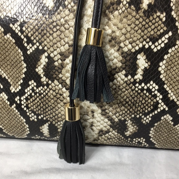 Talbots Top Zip Leather Snakeskin Tote Purse with Shoulder Straps NEW With Tags - Picture 3 of 15